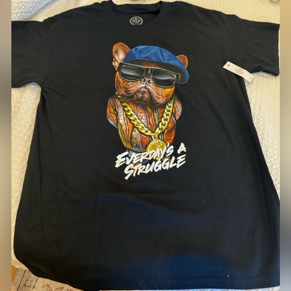Black Graphic T-Shirt with Bulldog Design